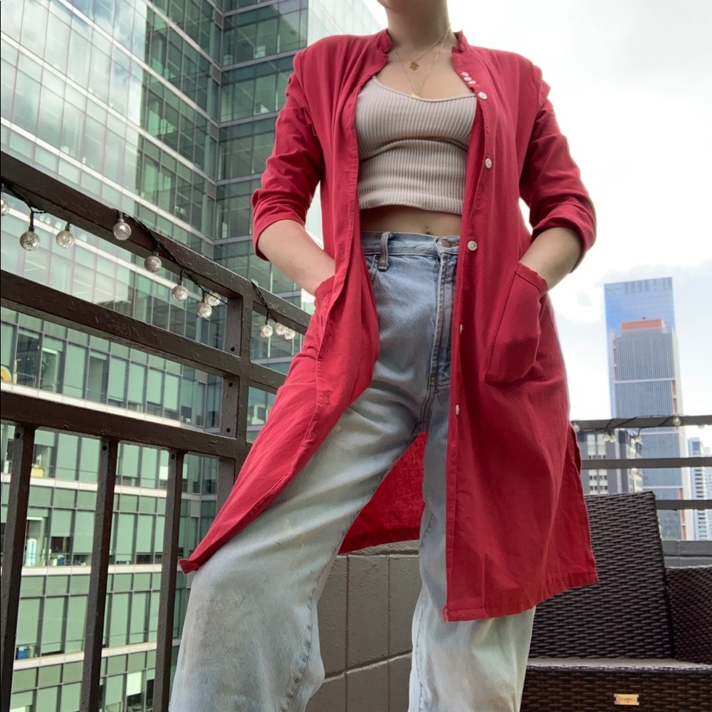 Red cotton duster